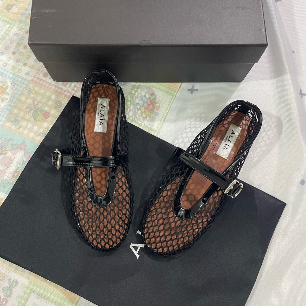 ALAIA Black Mesh Mary Jane Flats